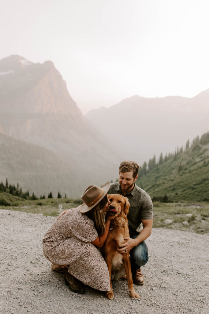 Glacier National Park Big Bend, Couple Poses with Dog during adventurous photo session