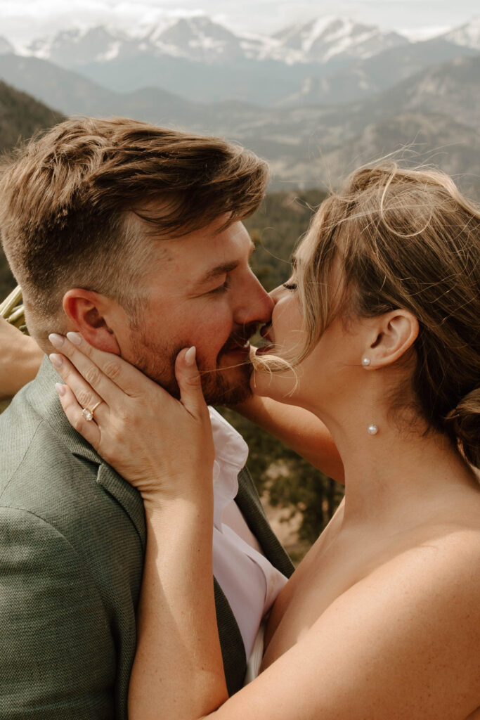 close up photo of bride and groom about to kiss