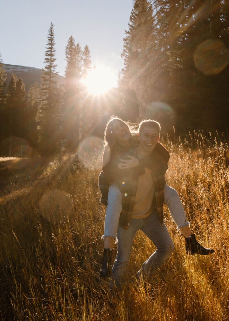 piggy back ride and laughing