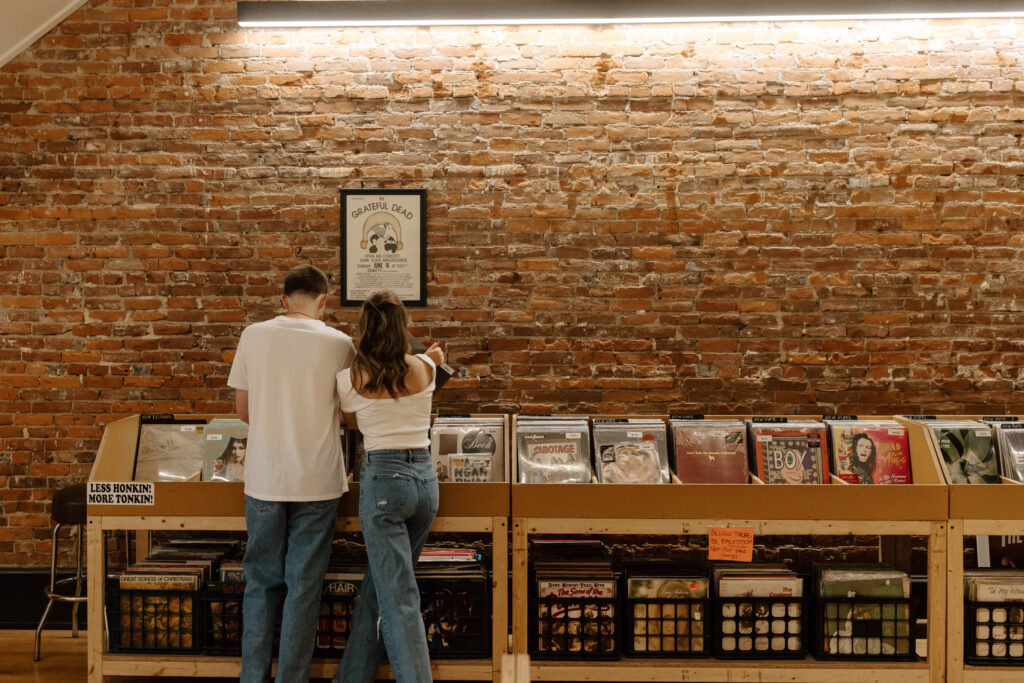 couple looks for records together