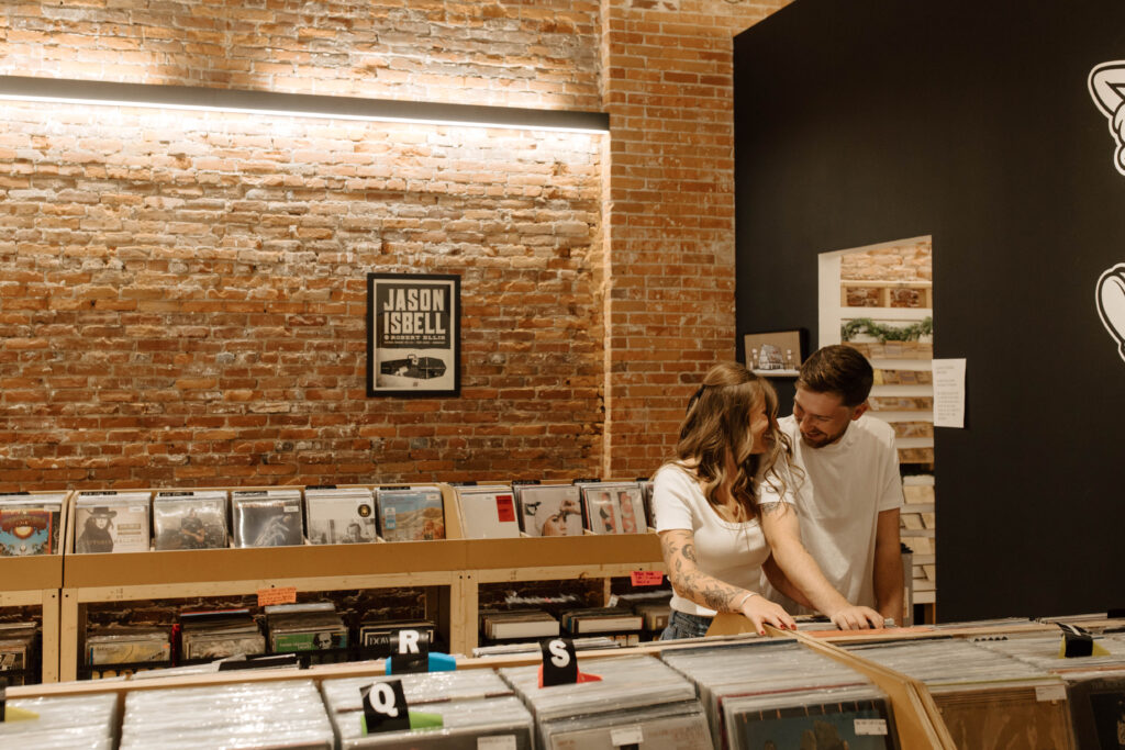 couple looks for records together