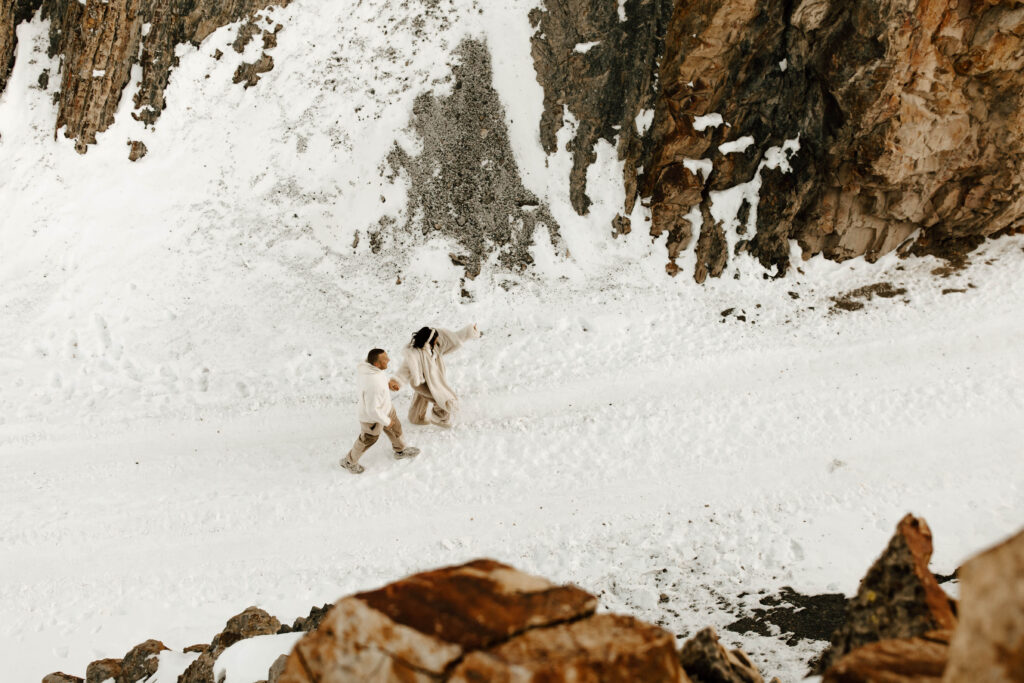 adventure documentary engagement photos, engagement photo ideas in the winter