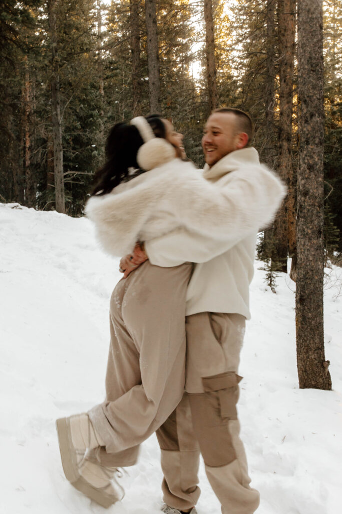 winter engagement photos in the mountains