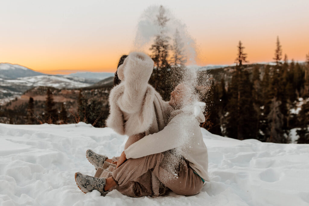 playful winter engagement photos