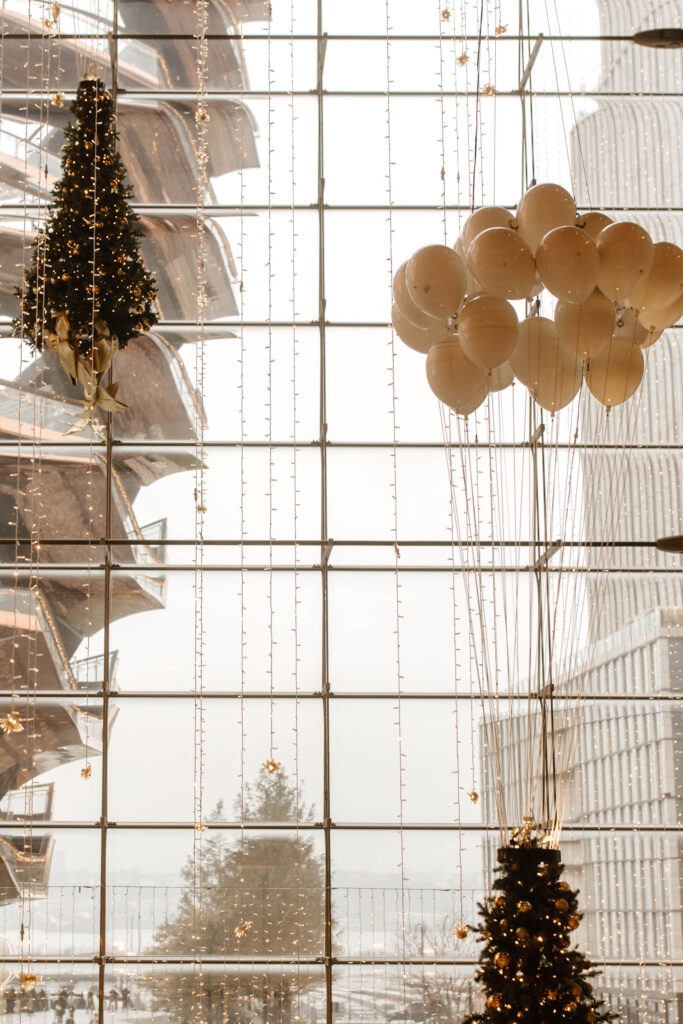 Hudson yards christmas decorations and hanging trees