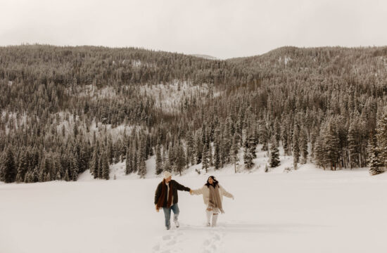 snowy lake engagement photos in colorado