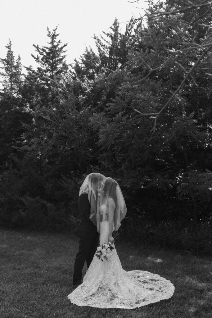 black and white photo at wedding