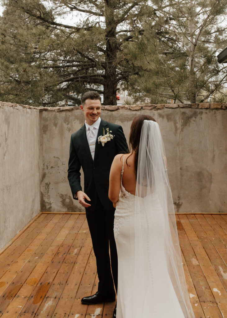 bride and groom first look