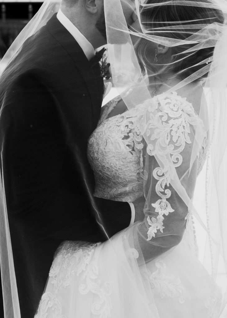 black and white under the veil bride and groom pictures