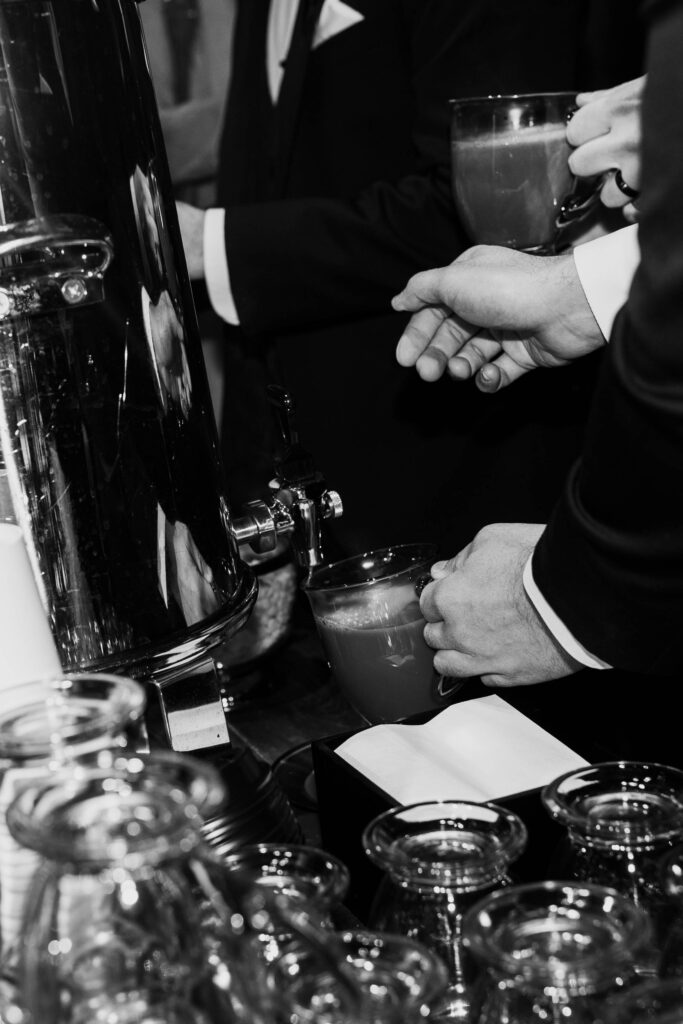 hot cocoa bar at winter wedding in upstate New York