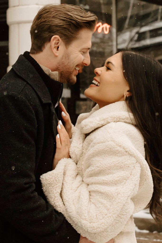 snowy city engagement pictures in denver colorado