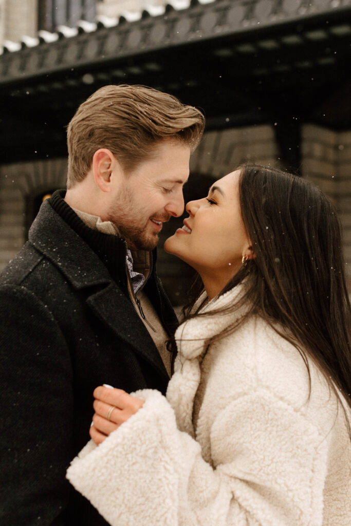 romantic denver snowy engagement photos at union station