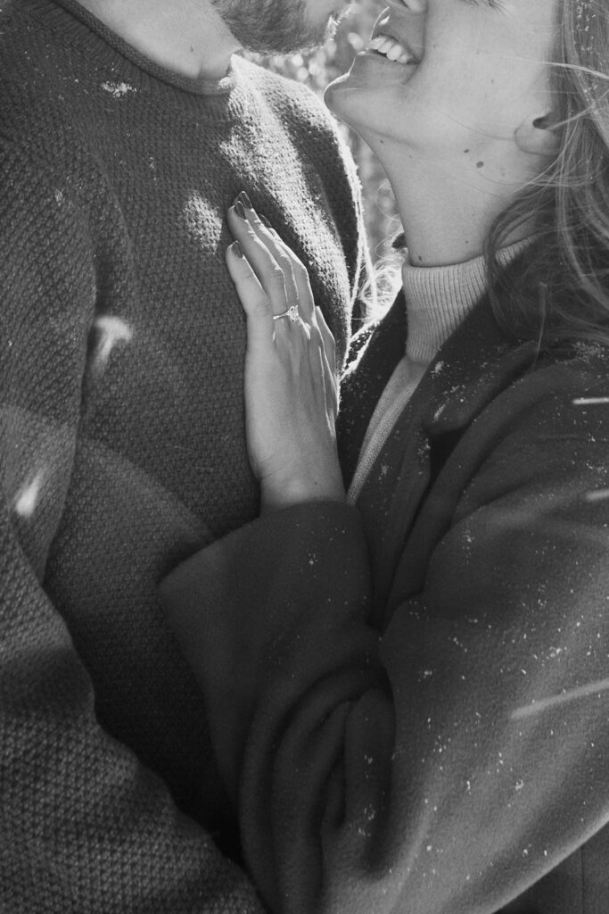black and white romantic engagement photos